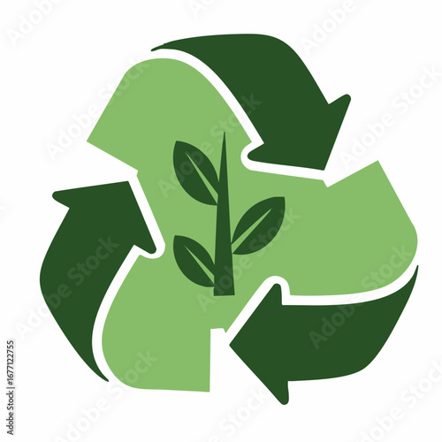 Green recycle icon with a growing plant, symbolizing organic waste management, biodegradability, and environmental sustainability