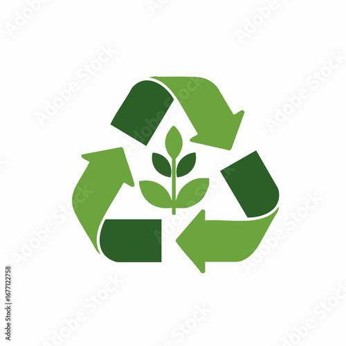 Eco-friendly concept icon of a green recycling symbol with a plant sprout, representing biodegradable materials and sustainable practices