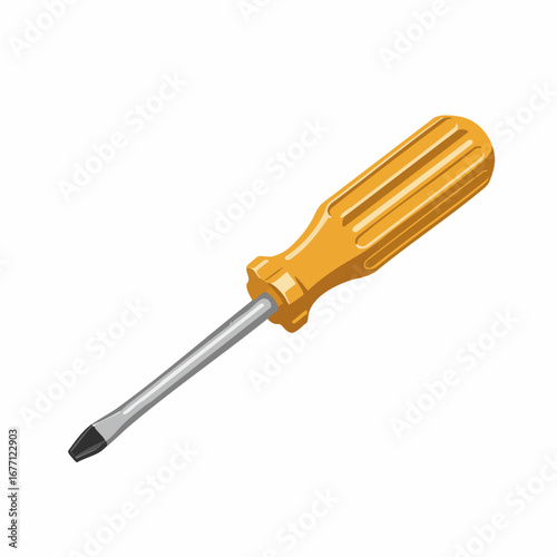 Vector illustration of a classic slotted screwdriver with a yellow handle, an essential hand tool for construction and repair work isolated on a white background