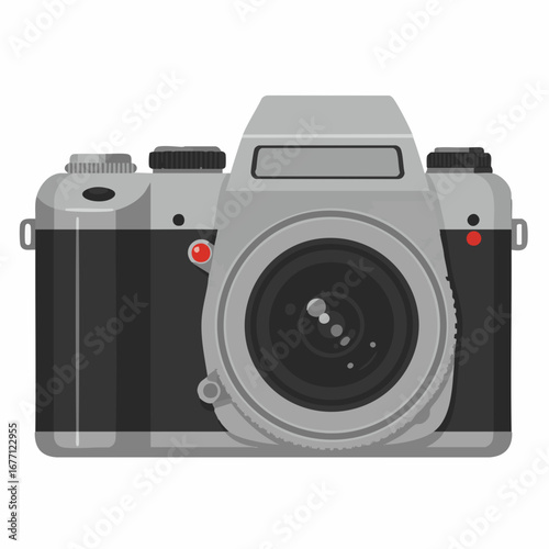 Vintage analog camera illustration in a flat design style, a classic symbol of retro photography, nostalgia, and the art of capturing moments
