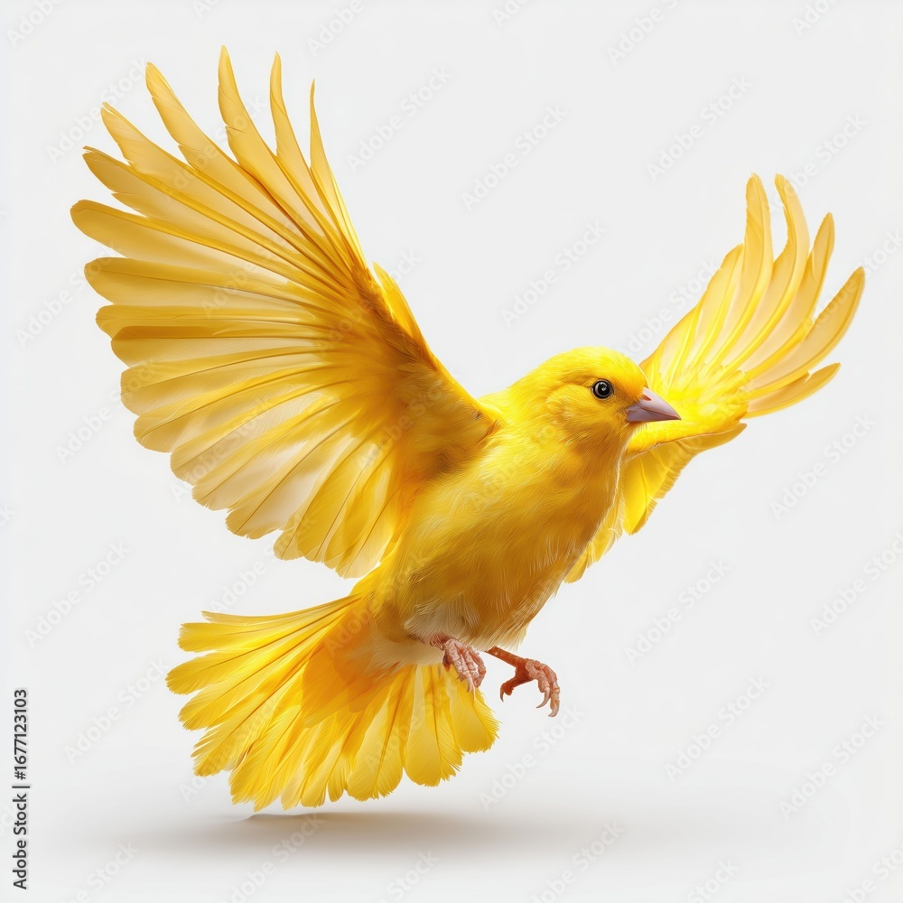 Fototapeta premium Radiant Yellow Bird in Flight , isolated on white background png