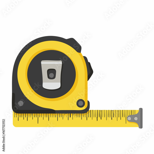 A yellow and black retractable tape measure for construction, carpentry, and home improvement projects, shown as an isolated vector illustration for measuring length