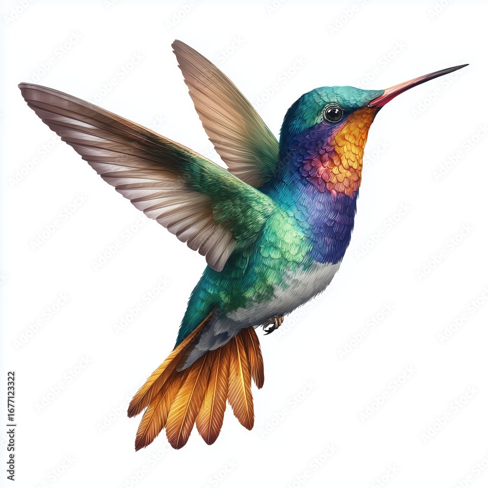 Fototapeta premium Stunning Colorful Hummingbird in Flight , isolated on white background png