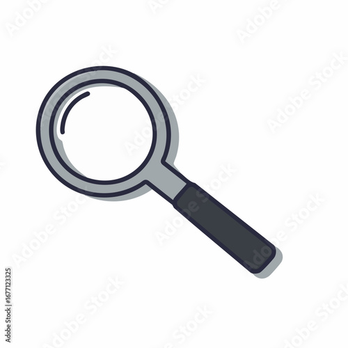 Simple vector illustration of a magnifying glass icon for concepts of search, discovery, investigation, and analysis