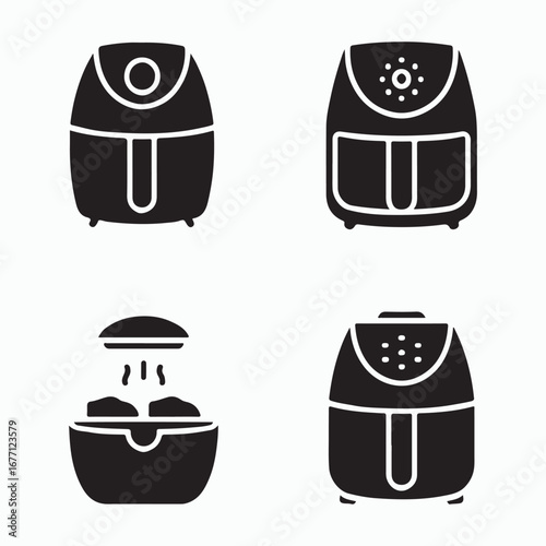 Air fryer solid cooking icons collection