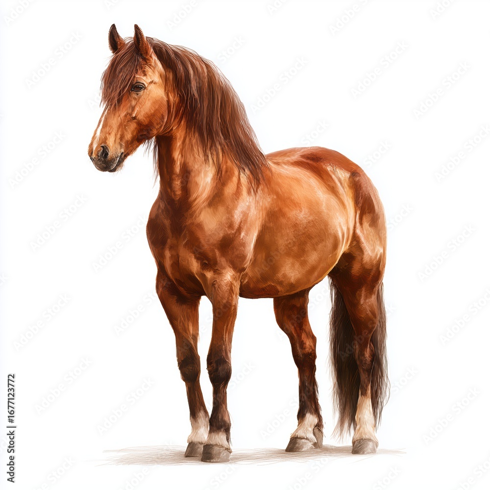 Fototapeta premium Stunning Brown Horse Portrait , isolated on white background png