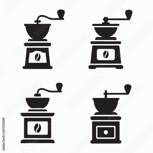 Coffee grinder solid brewing equipment icons pack