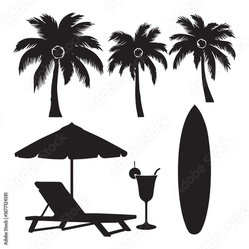 A tree and Surfing icon set collection 