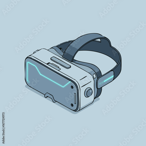 High-tech virtual reality goggles shown in an isometric view, symbolizing the future of entertainment, digital simulation, and the metaverse