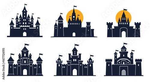 Majestic medieval castles silhouette collection for fairytale fantasy themes and historical designs