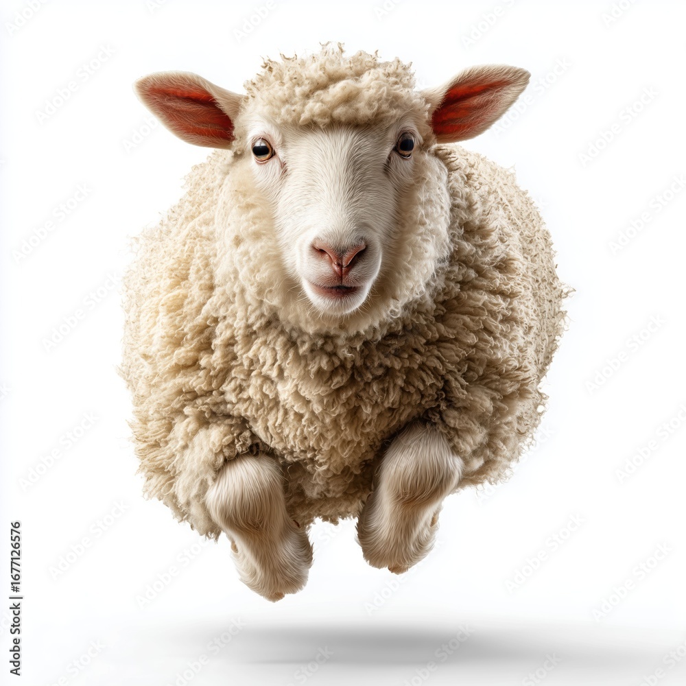 Fototapeta premium Floating Sheep: A Fluffy Leap of Faith , isolated on white background png