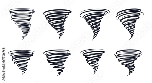 Dynamic tornado illustrations capture powerful natural forces with swirling motion and intensity