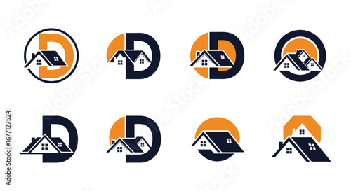 Modern real estate logo designs featuring home and letter D, perfect for branding