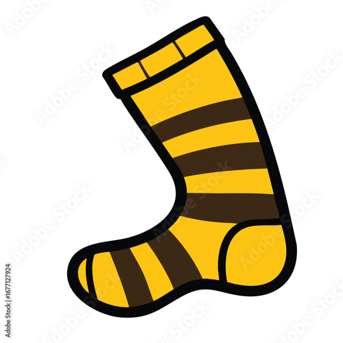 A yellow and black striped sock cartoon clothing