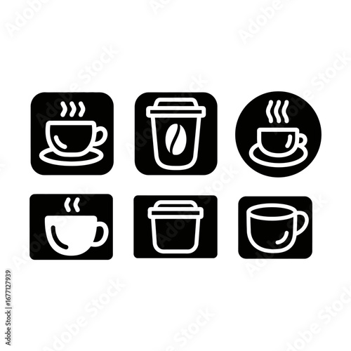 Coffee Cup and Glass Take Away Vector Icon Set