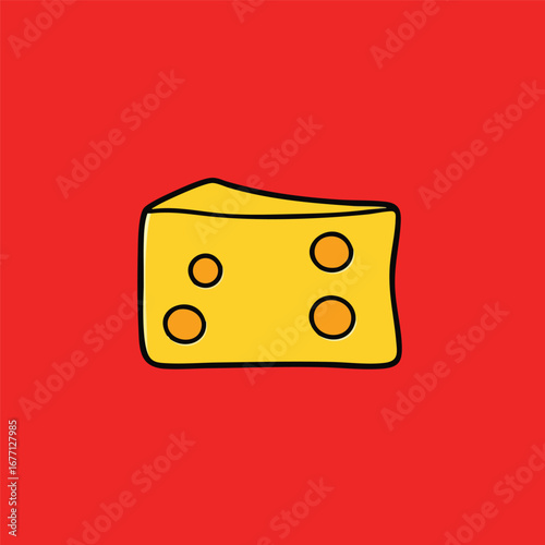 A slice of Swiss cheese with holes cartoon