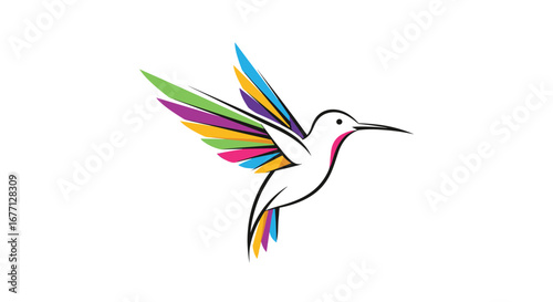 Vibrant hummingbird logo design with colorful wings, symbolizing speed, freedom, and innovation.