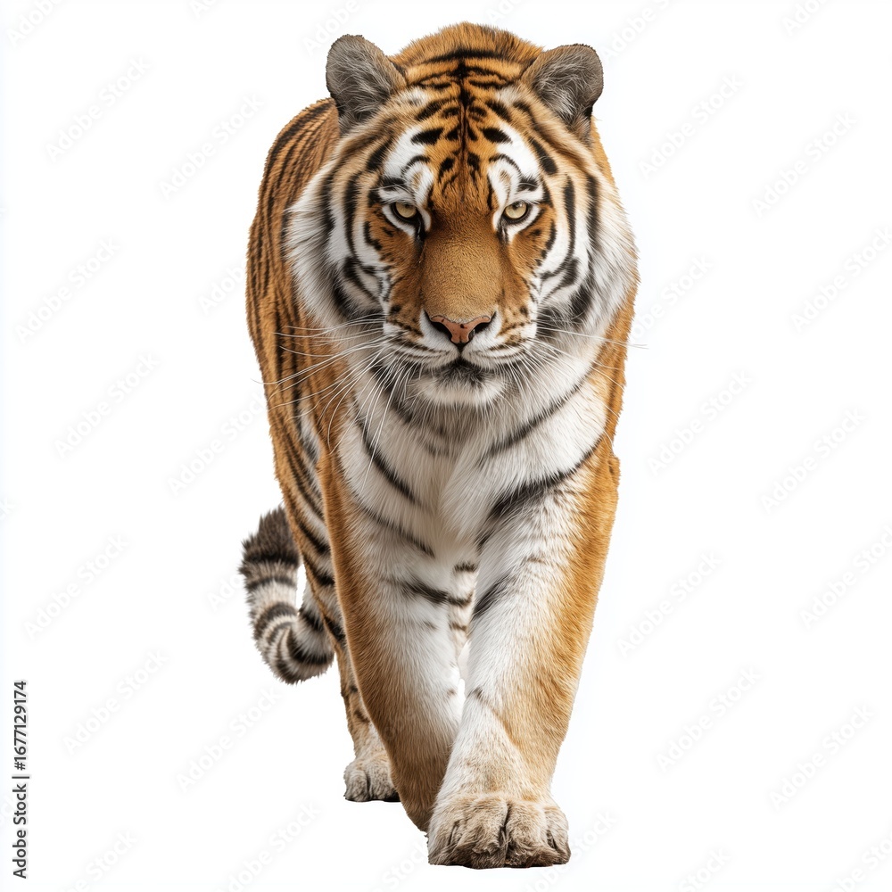 Obraz premium Majestic Tiger Striding Through the Wild , isolated on white background png