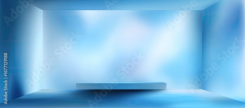 Empty light-blue room with a simple display platform