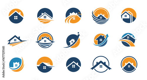 Modern real estate logo designs featuring homes and growth symbols for branding success