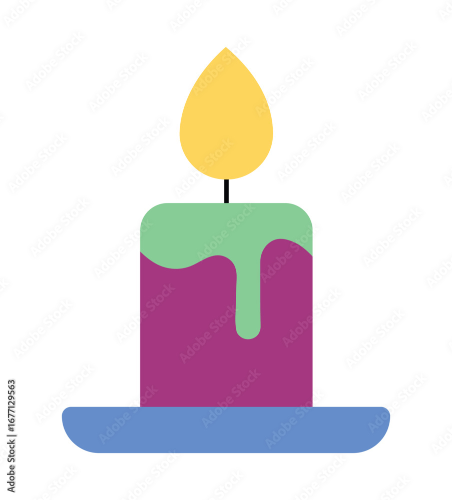 Fototapeta premium Colorful candle icon vector illustration,Burning candle with flame in modern flat design