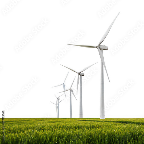 Group of Modern Wind Turbines Generating Clean Energy in Field [Transparent Background PNG]