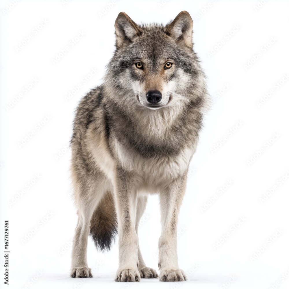 Fototapeta premium Majestic Gray Wolf Portrait , isolated on white background png