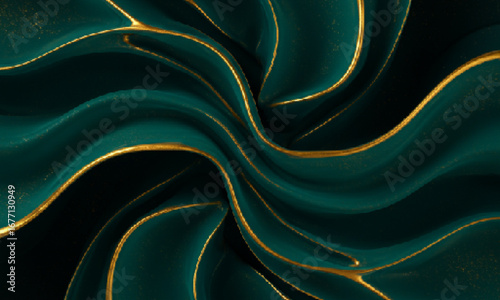 Dark Teal and Gold Abstract Flow