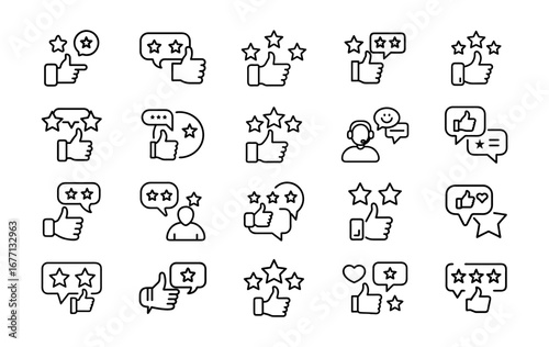 Hand-drawn star ratings and thumbs up icons for customer feedback and reviews