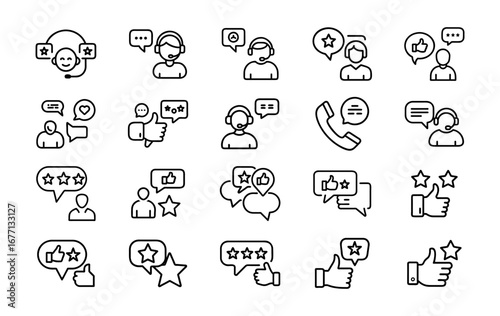 Customer feedback icons set representing opinions reviews satisfaction ratings service