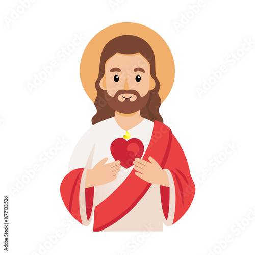 Jesus with Sacred Heart Wearing a Red and White Robe