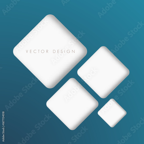 Vector Abstract Background or Banner Design with Four Overlapping 3D White Rounded Diamond Shapes on a Dark Blue Background
