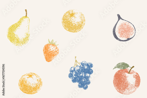 Seamless Stipple Dotwork Fruit Pattern (Multicolor on Cream)