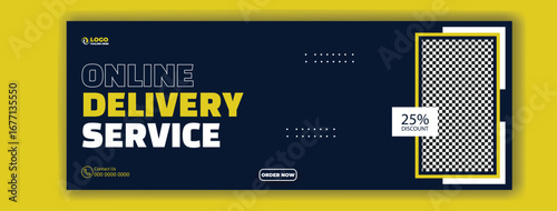 Online delivery service with happy customers receiving packages and special offer
