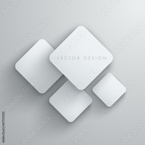 Vector Abstract Background or Banner Design with Overlapping 3D White Rounded Diamond Shapes and Drop Shadows