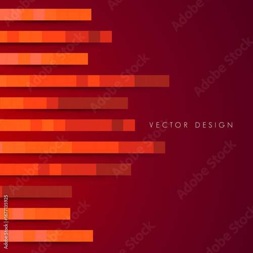Vector Abstract Background with Horizontal Orange and Red Stripes/Bars of Varying Length and Shade on a Dark Red Background
