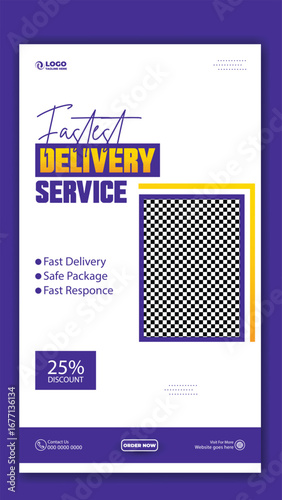 Fast delivery service with 25 percent discount offer and happy customer receiving package