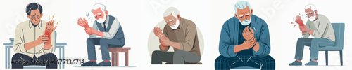Flat Style Illustration of Senior Man Experiencing Pain in Wrist Collection