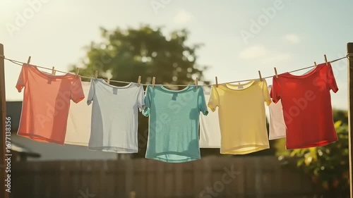 Wallpaper Mural Colorful shirts drying on a line in a sunny garden Torontodigital.ca