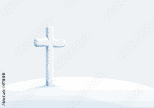 Simple White Cross Religious Symbol.
