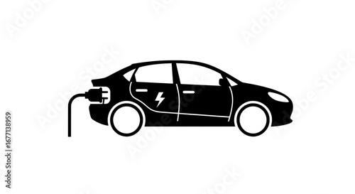 Electric car charging station vector icon. Eco-friendly vehicle technology for a sustainable future, EV silhouette on white background.