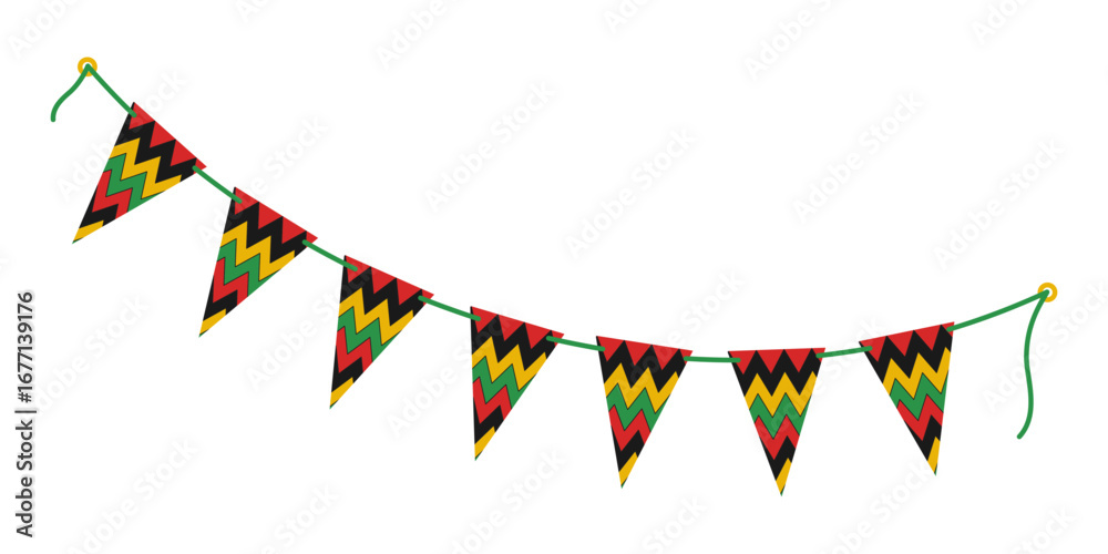 Obraz premium Triangular Pennant Garland on rope in Pan African traditional Colors Kwanzaa Holiday design element