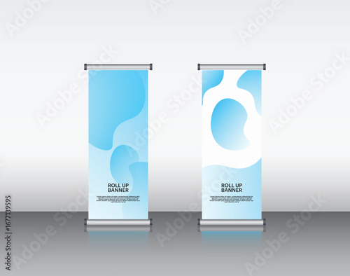 Editable Rollup Banner Template – Blue Glass Abstract Landscape with Minimalist Geometric Design