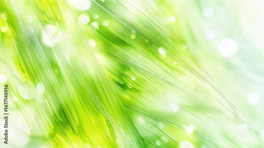 Obraz premium Overlapping translucent green rays with soft bokeh highlights on white background representing ecological data and modern technology themes