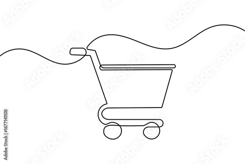 Shopping cart outline vector continuous single line art minimalist illustration design
