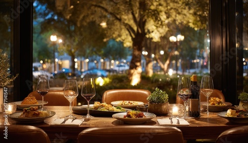Restaurant dining room, evening ambiance