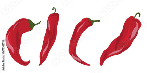 Red pepper clipart, Chili pepper illustration set, Hot pepper vector