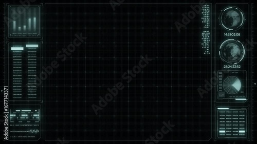 Digital HUD futuristic background motion graphic element cyber generated. Future technology interface data sci-fi display screen. Artificial intelligent analytic simulation, loop able video background