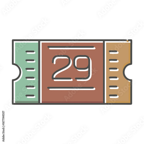 Ticket with Number 29 in Vintage Style and Colorful Design  