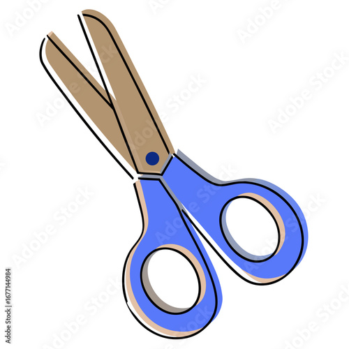 Blue handled scissors with silver blades in a cartoon style  
